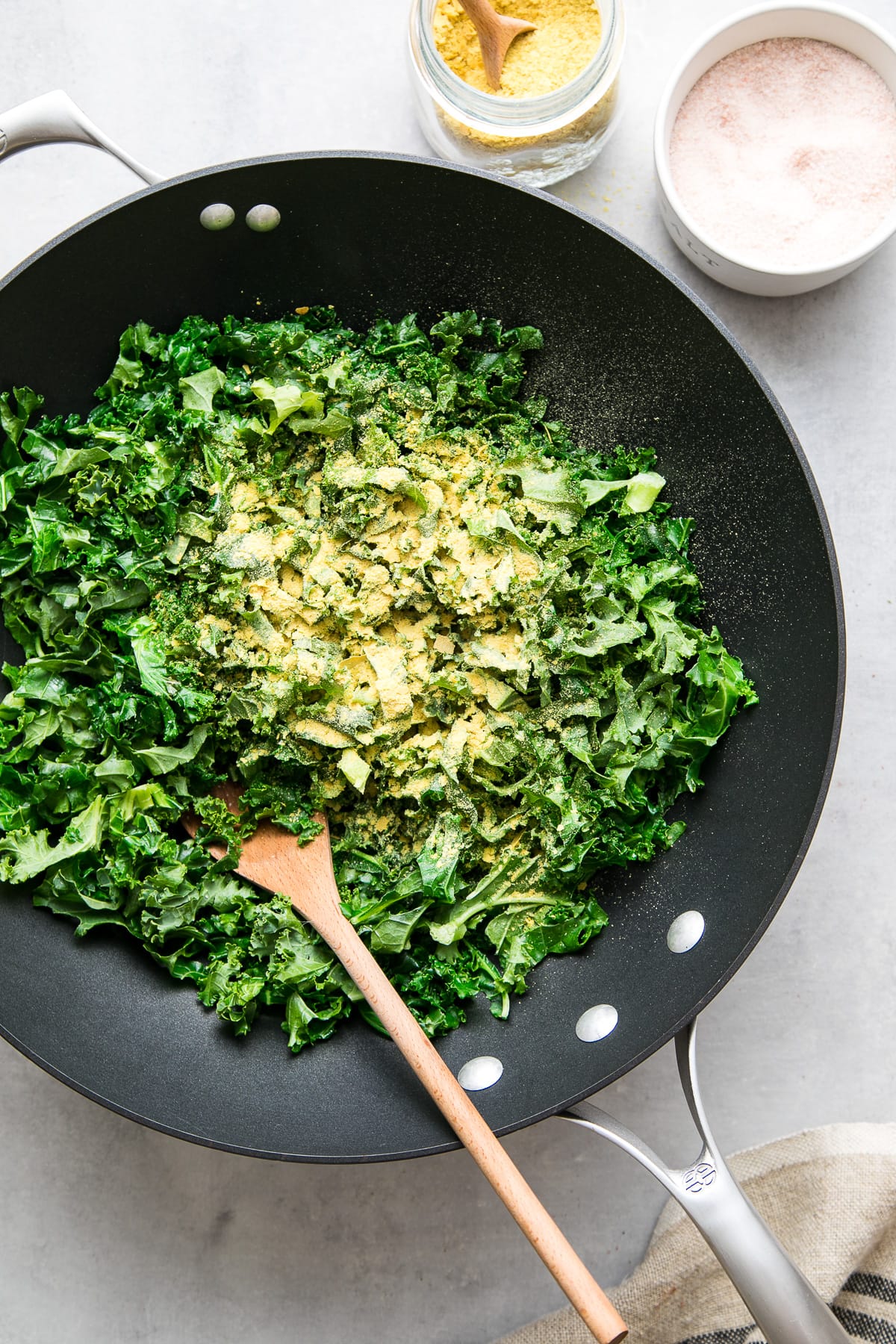 top down view of sauteed kale.