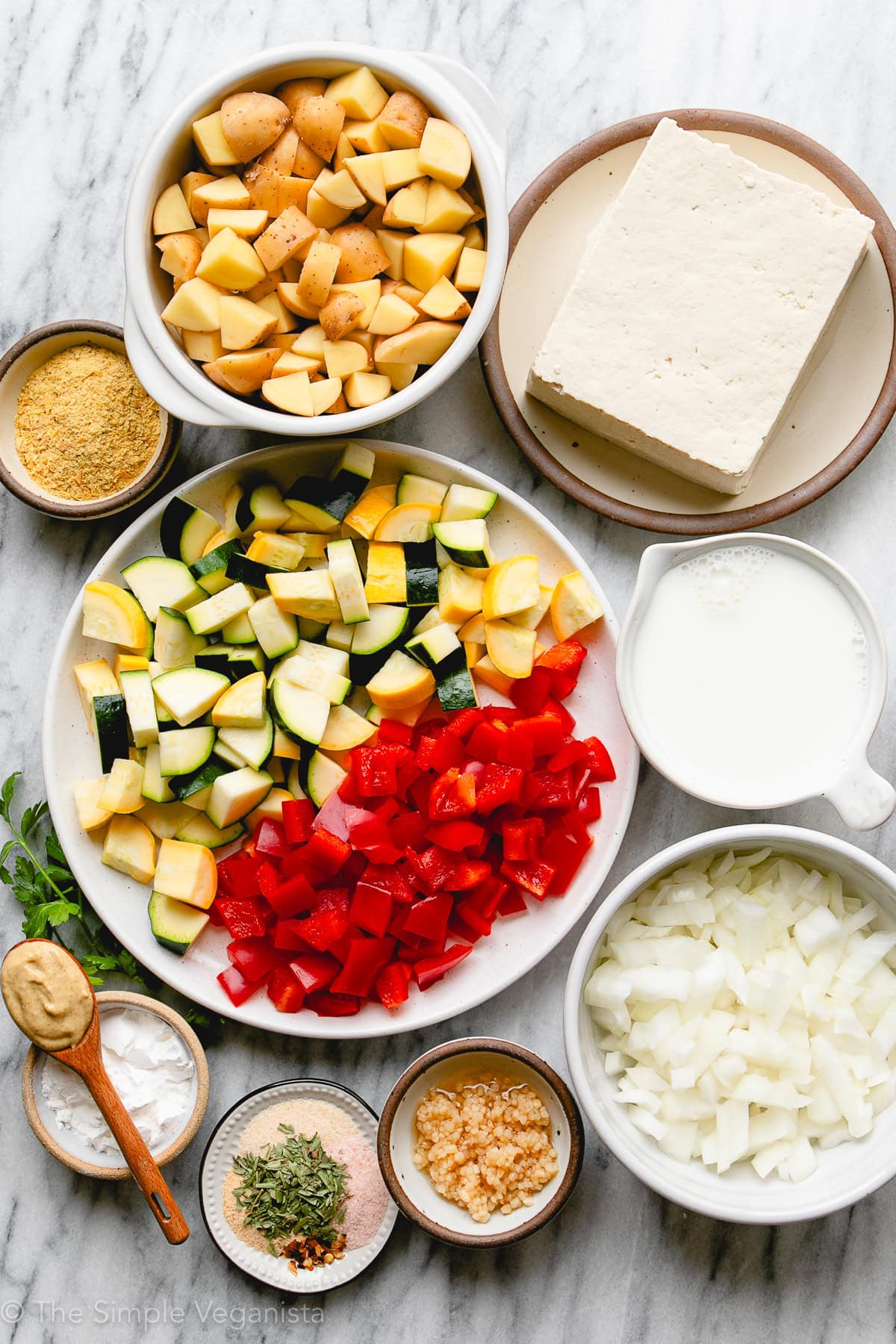top down view of ingredients used to make vegan frittata.