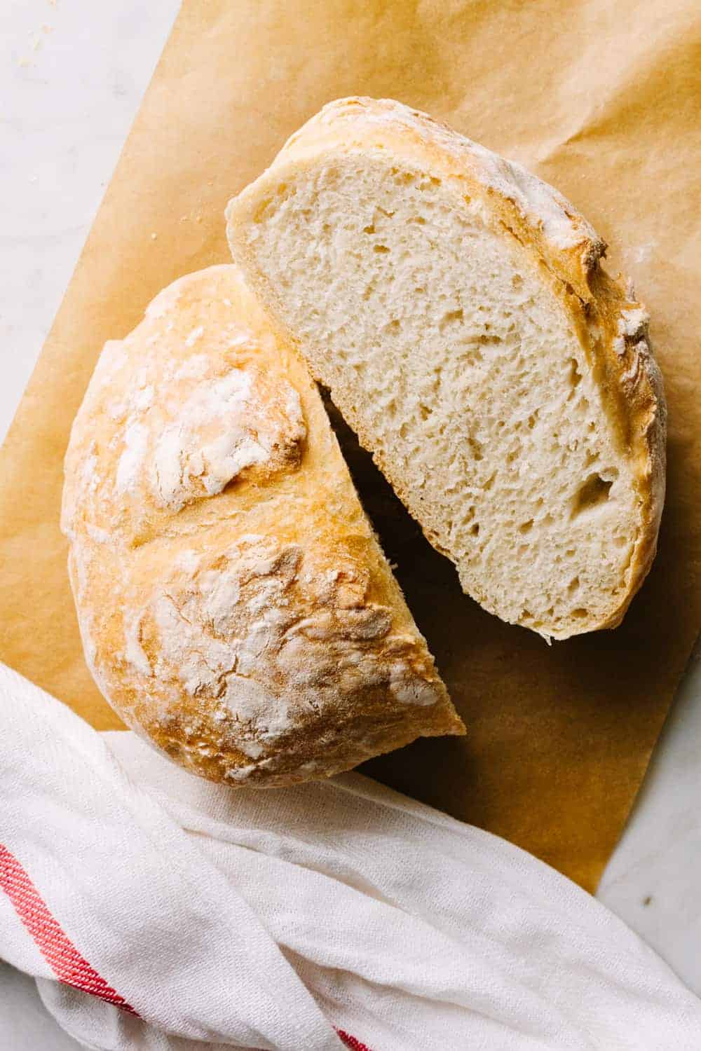 artisan bread freshly cut in half