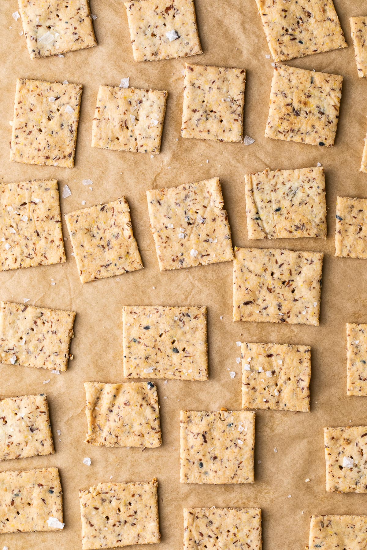 top down view of freshly made crackers with almond flour.