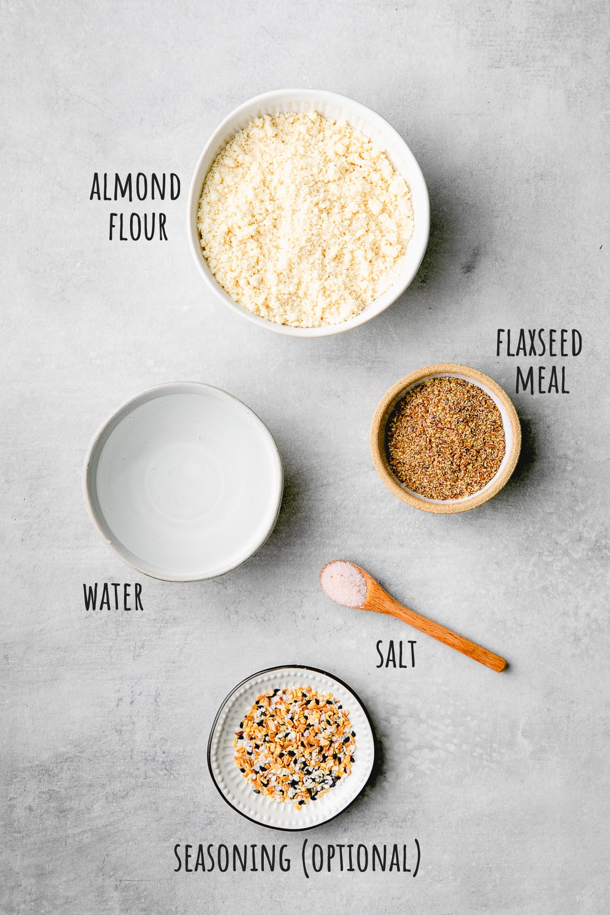 top down view of ingredients used to make almond flour crackers.