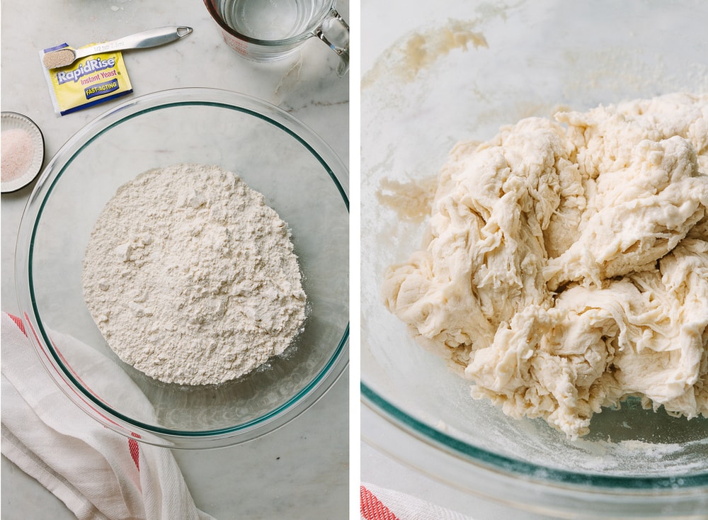 ingredients for no knead bread, dough has been mixed 