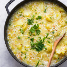 SAFFRON POTATO LEEK SOUP + FRIED GARLIC & ALMONDS RECIPE