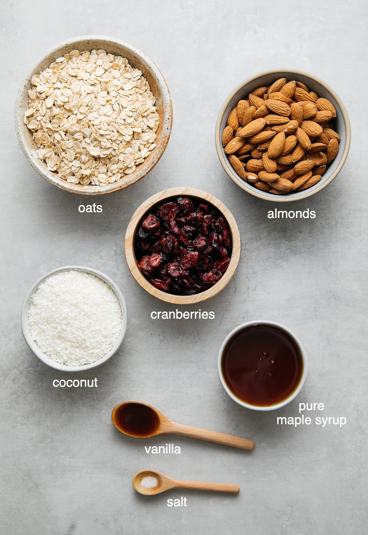 top down view of the ingredients used to make no bake cranberry almond energy bites.