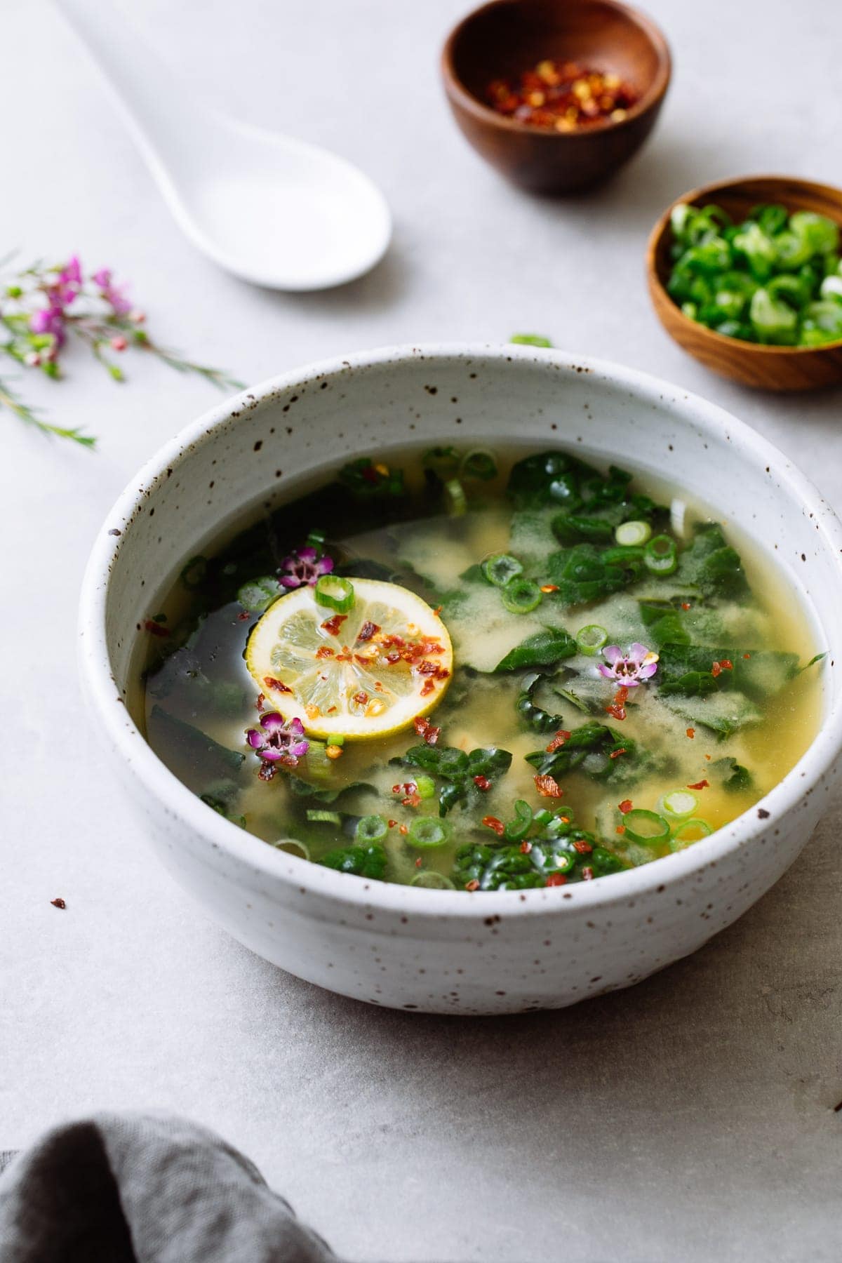 ROASTED GARLIC MISO SOUP WITH GREENS