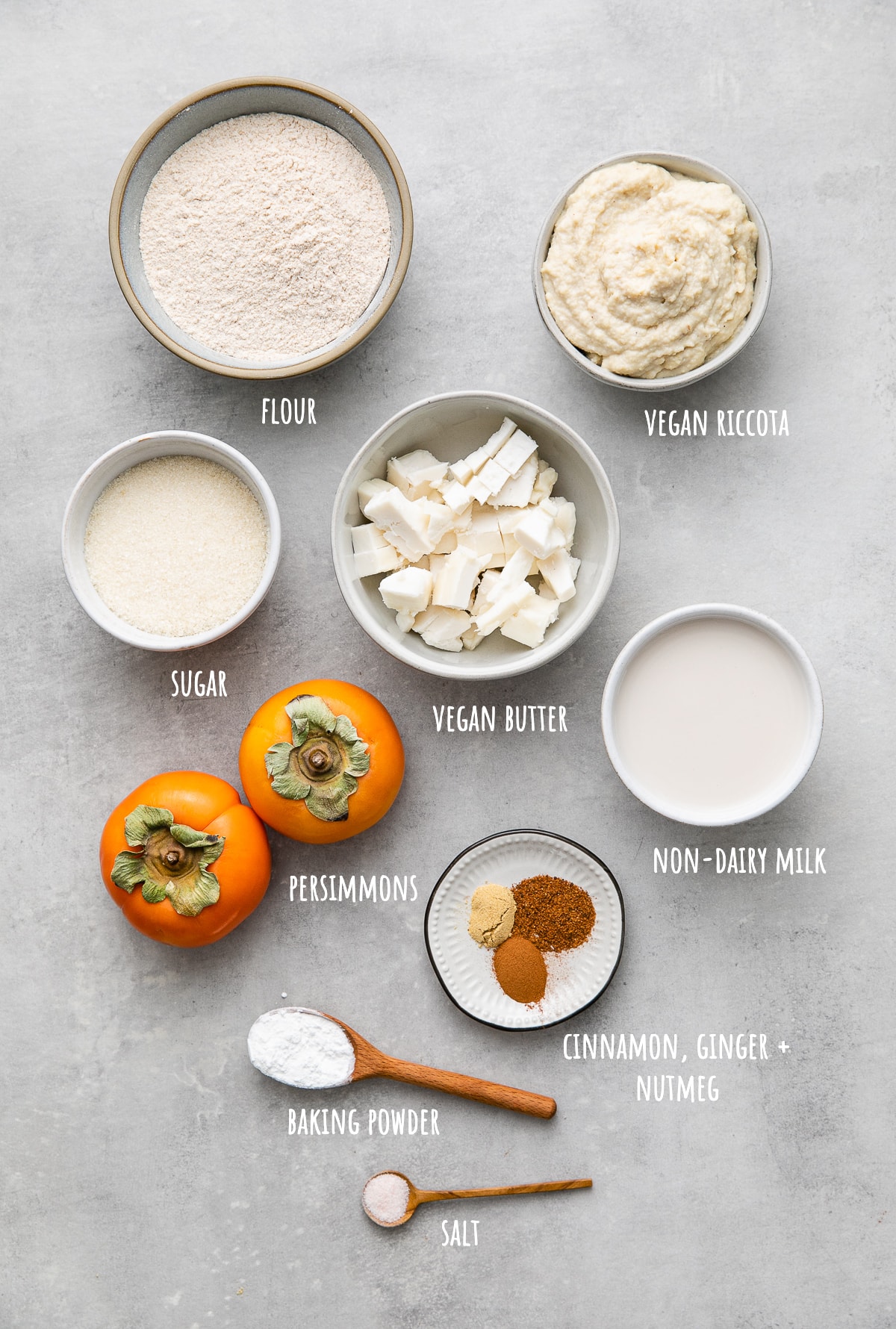 top down view of ingredients used to make healthy vegan persimmon ricotta scones.