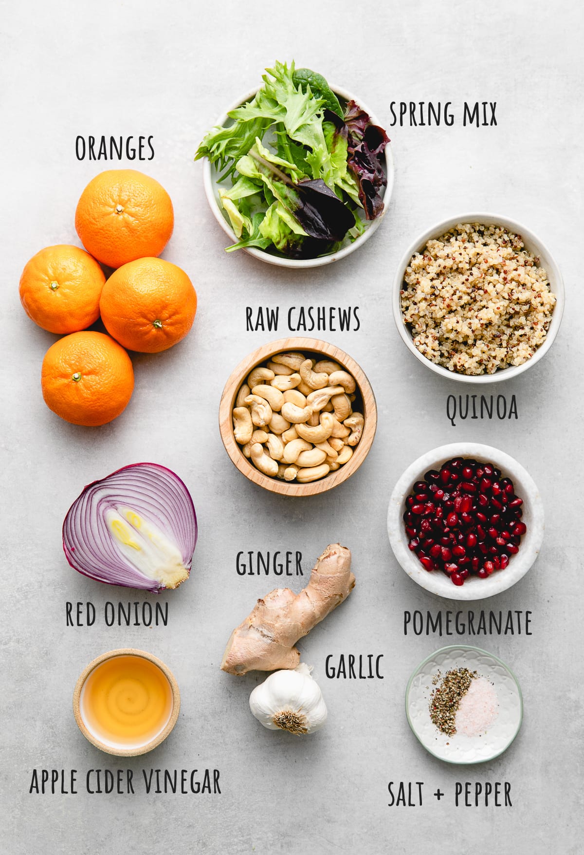top down view of ingredients used to make winter salad with citrus.