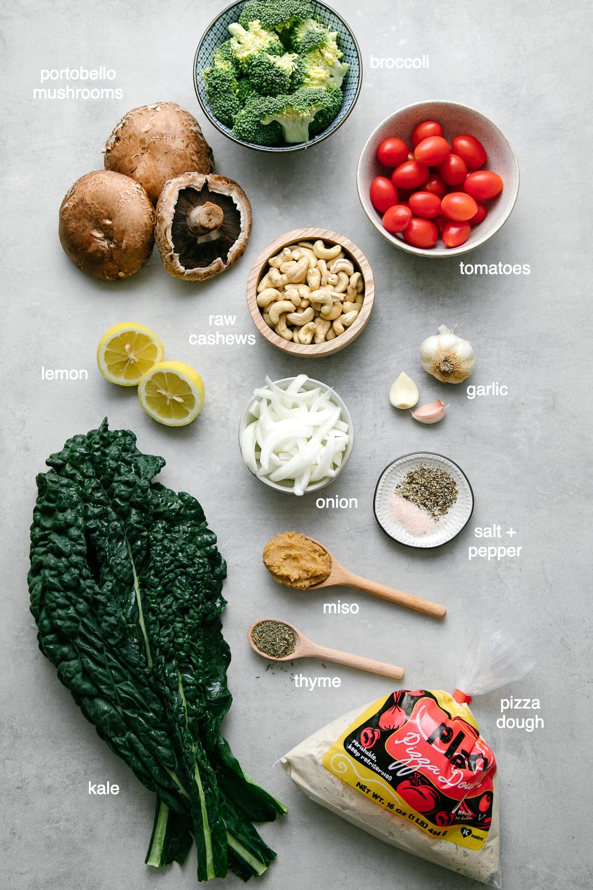 top down view of ingredients use to make easy vegan calzones.