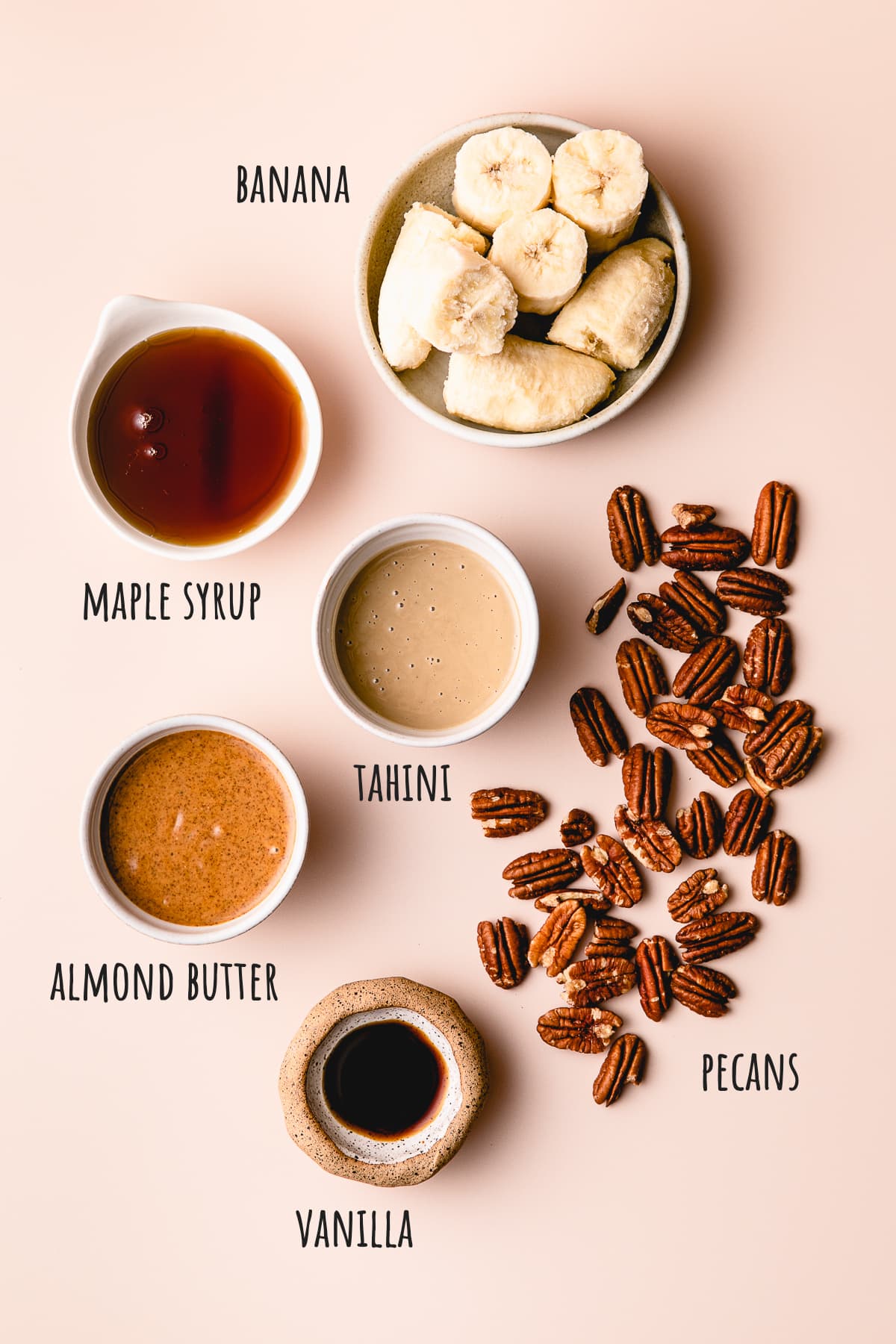 top down view of ingredients used to make vegan butter pecan ice cream.