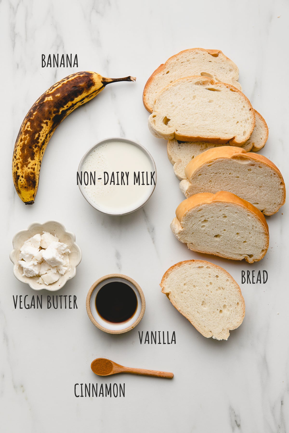 top down view of ingredients for making vegan banana french toast recipe.