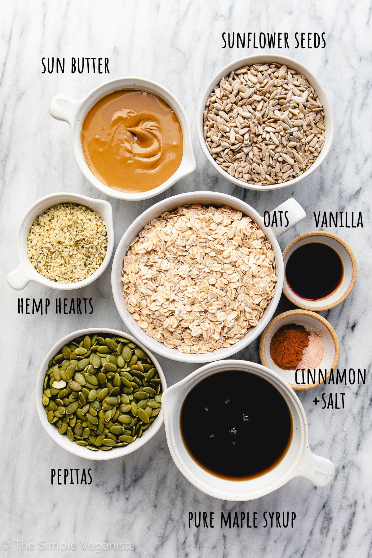 top down view of ingredients used to make homemade nut-free granola.