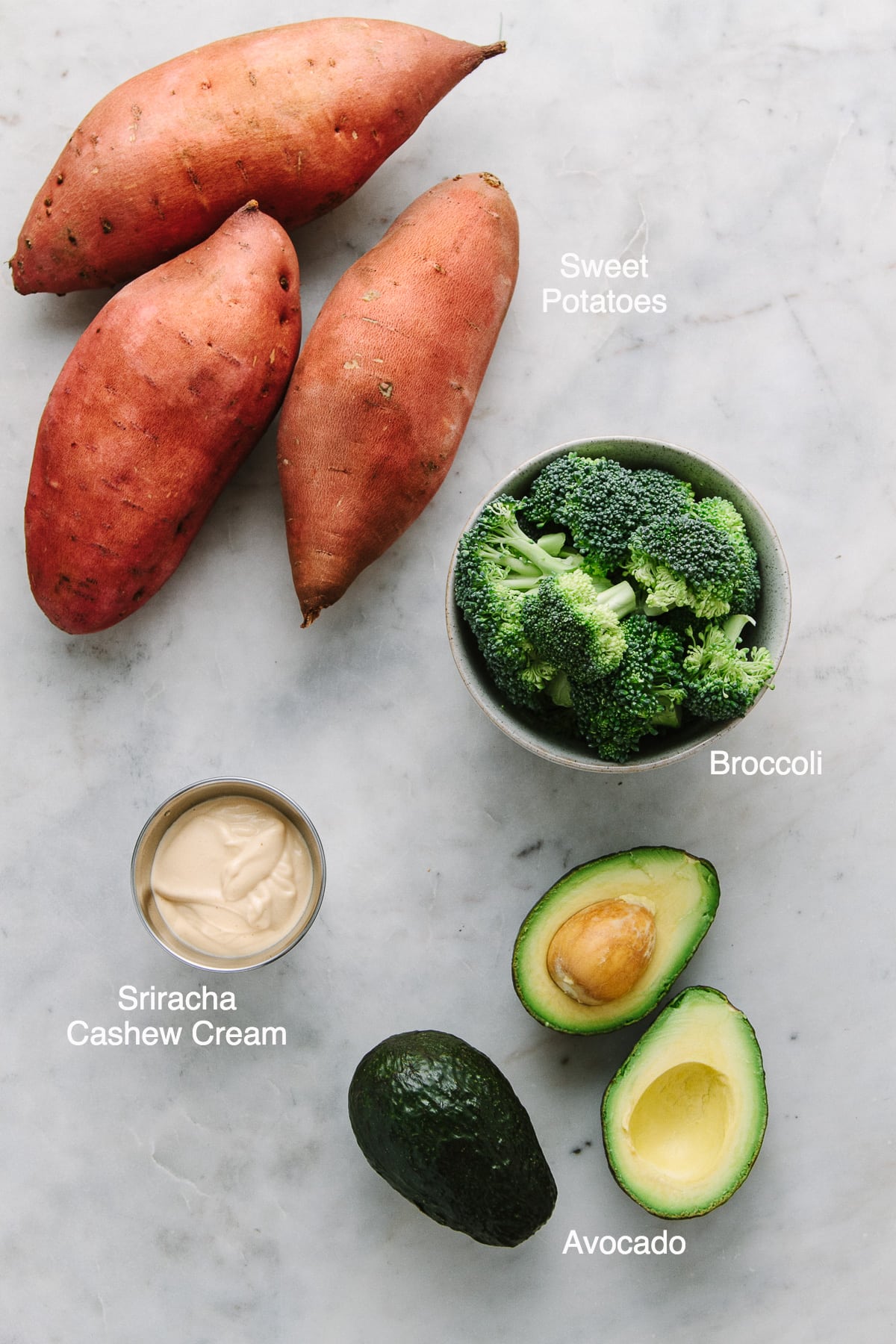 top down view of the ingredients used to make vegan stuffed sweet potatoes.