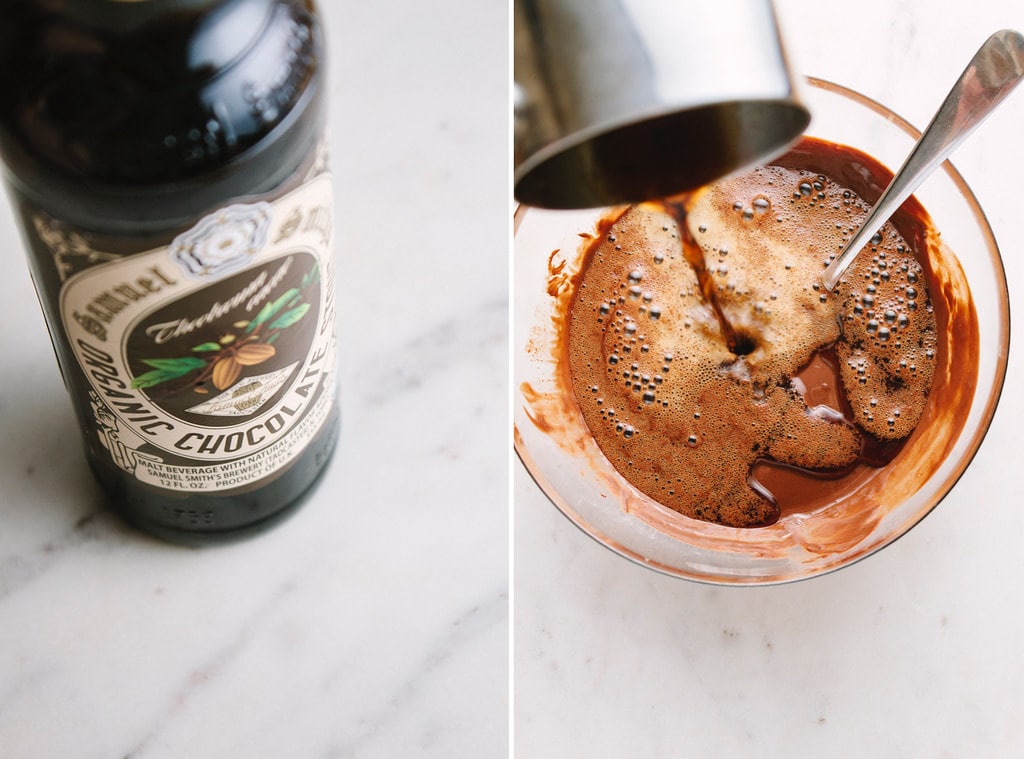 side by side photos of chocolate stout.