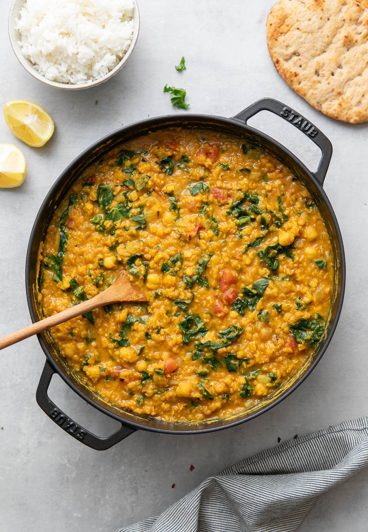 Curry Red Lentil Stew with Kale + Chickpeas