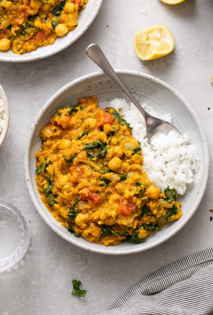 Curry Red Lentil Stew with Kale & Chickpeas - The Simple Veganista