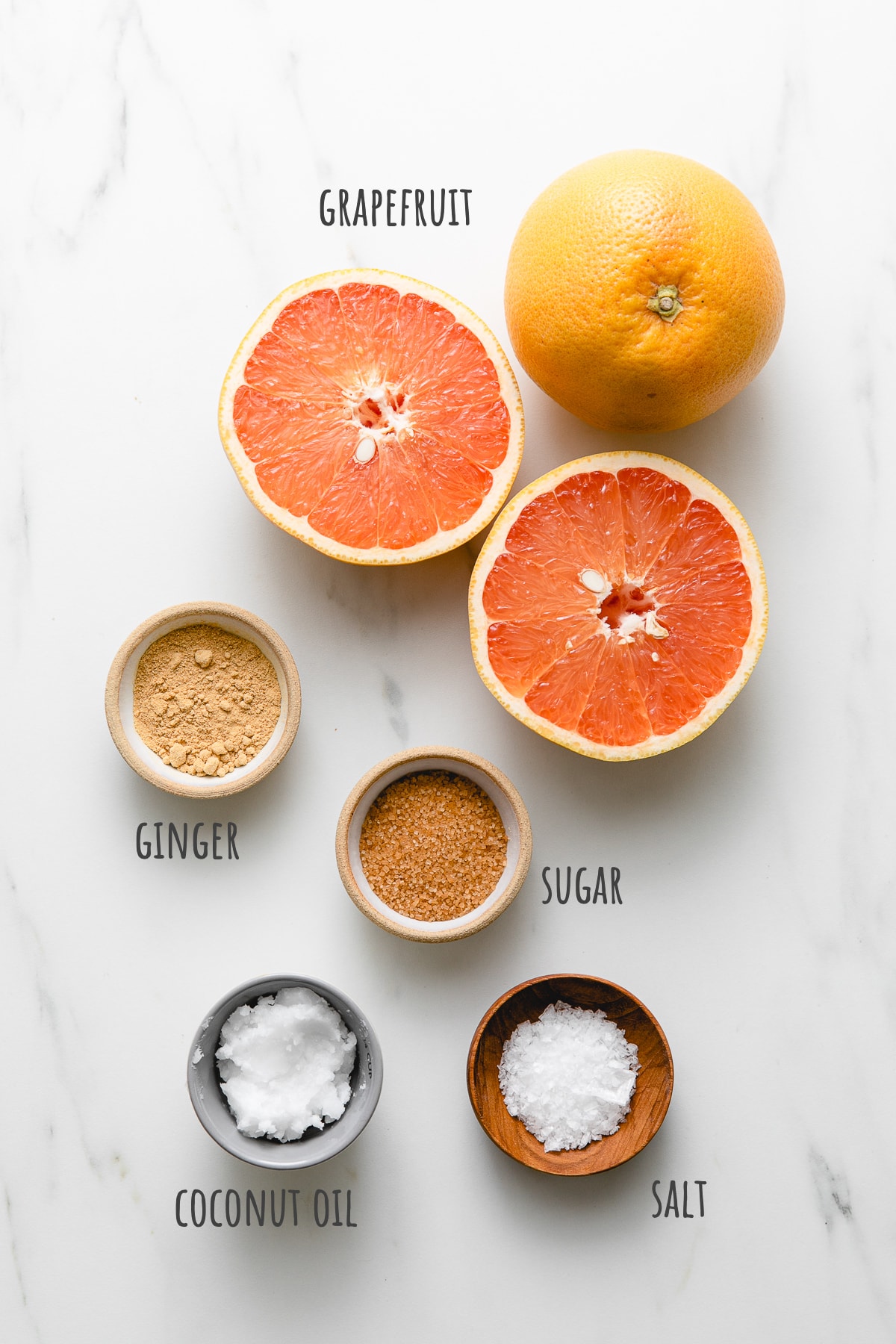 top down view of ingredients used to make broiled grapefruit recipe.