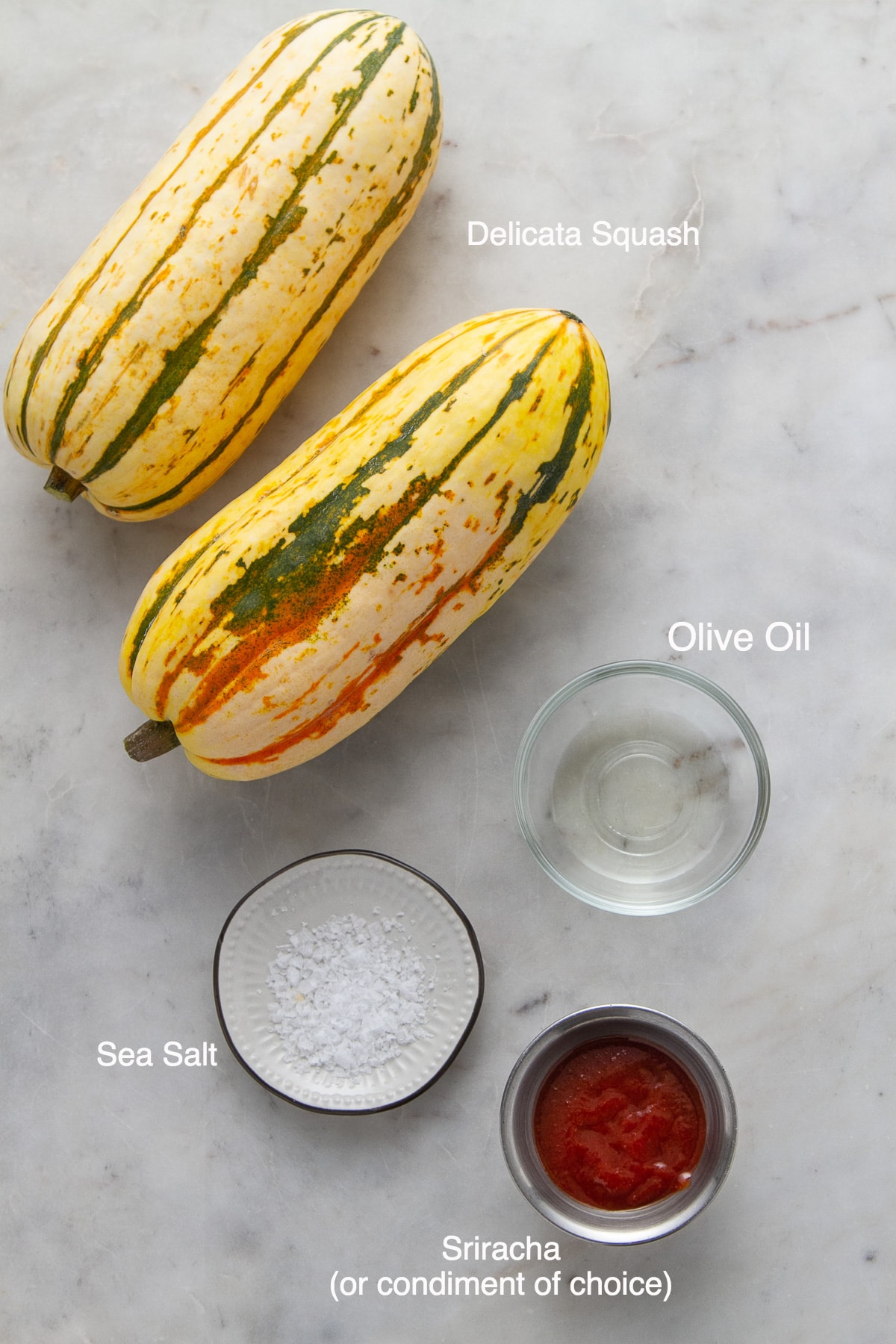top down view of ingredient needed to make delicata squash fries.