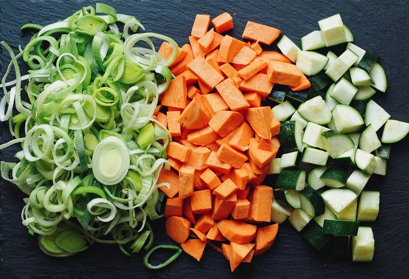 top down view of veggies for vichyssoise soup.