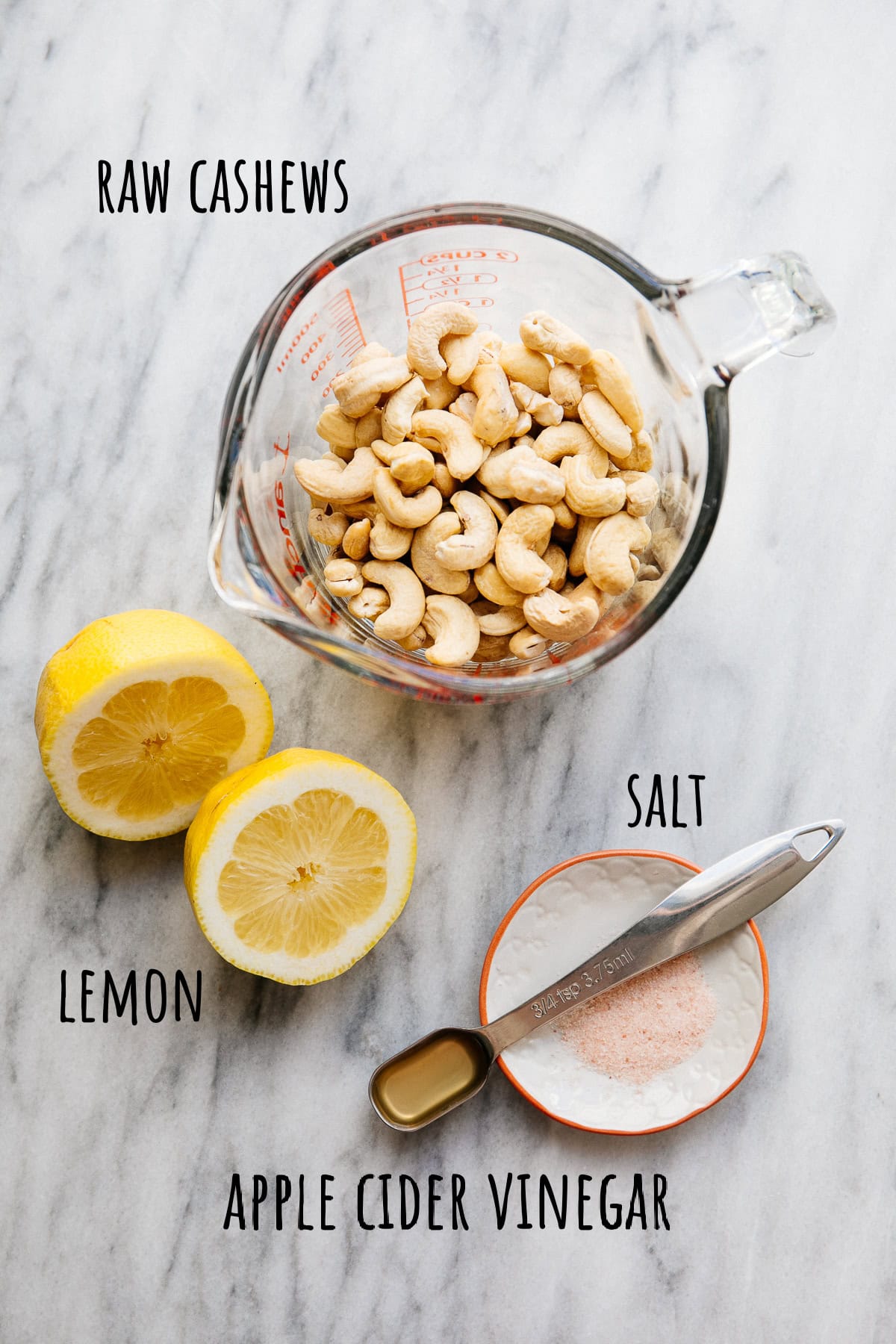top down view of ingredients used to make vegan cashew sour cream.