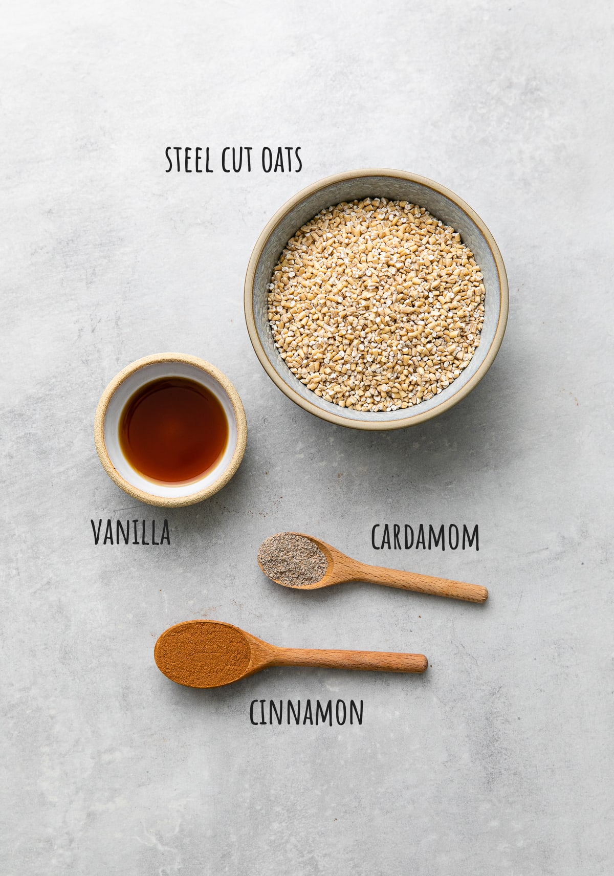 top down view of ingredients used to make overnight steel cut oats recipe.