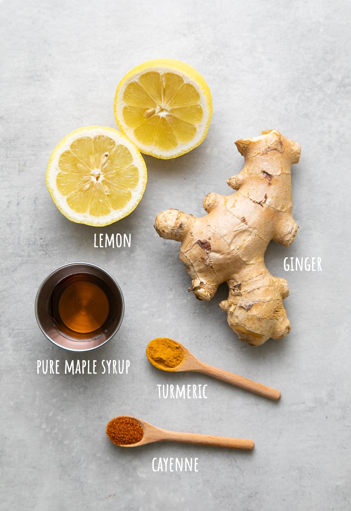 top down view of ingredients used to make lemon ginger detox tea recipe.