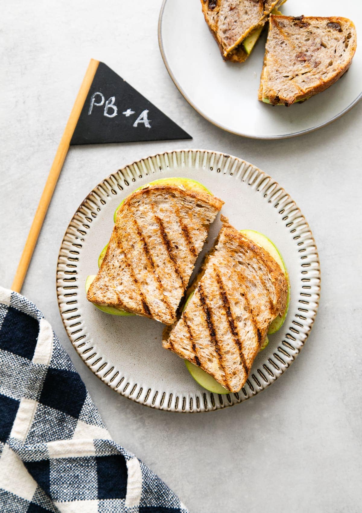 top down view of the best grilled peanut butter apple sandwiches.