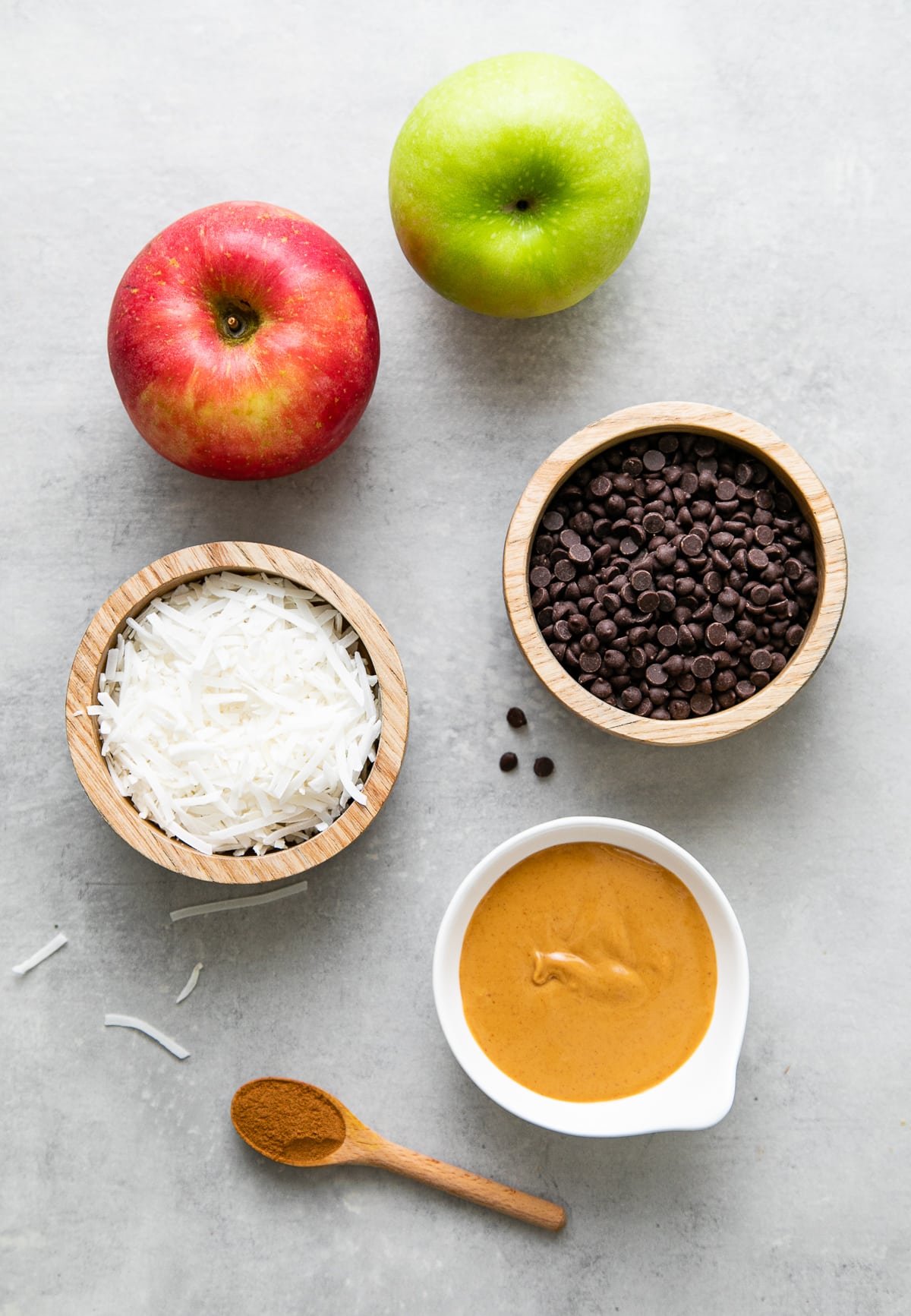 top down view of ingredients used to make healthy apple nachos.