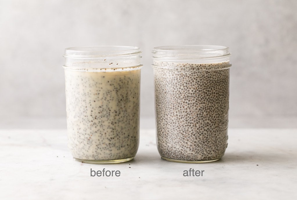 head on view with before and after chia pudding.