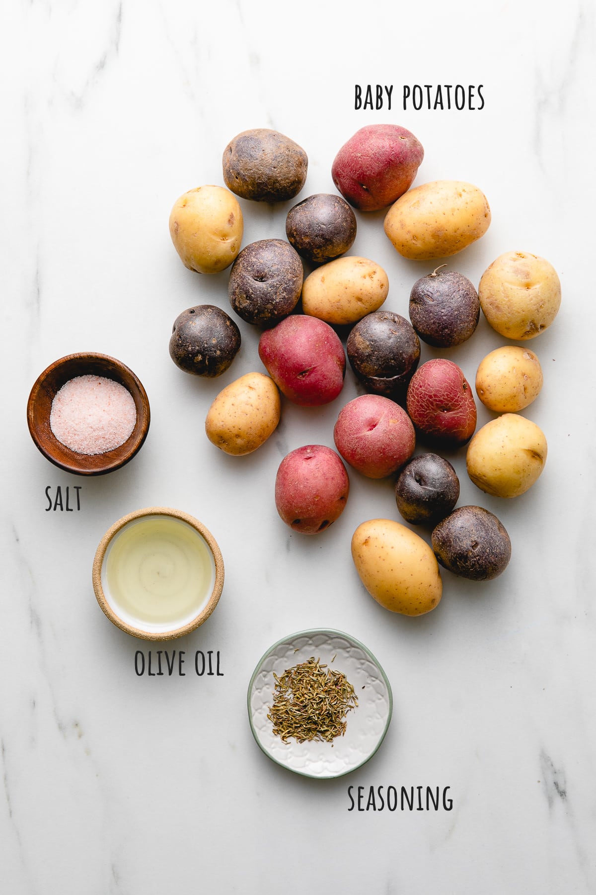 top down view of ingredients used to make crispy smashed potatoes recipe.