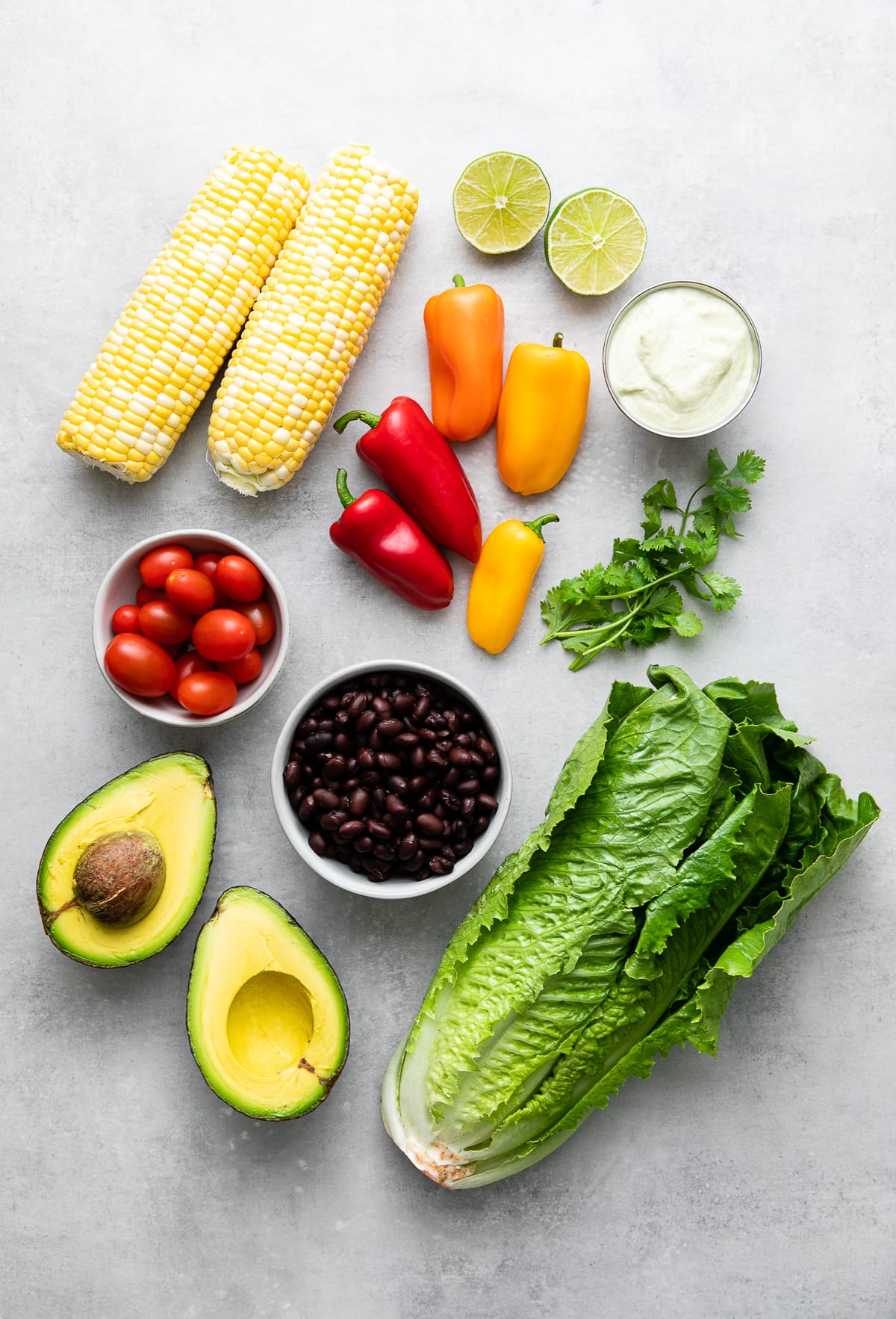 top down view of ingredients used to make healthy southwestern salad recipe.