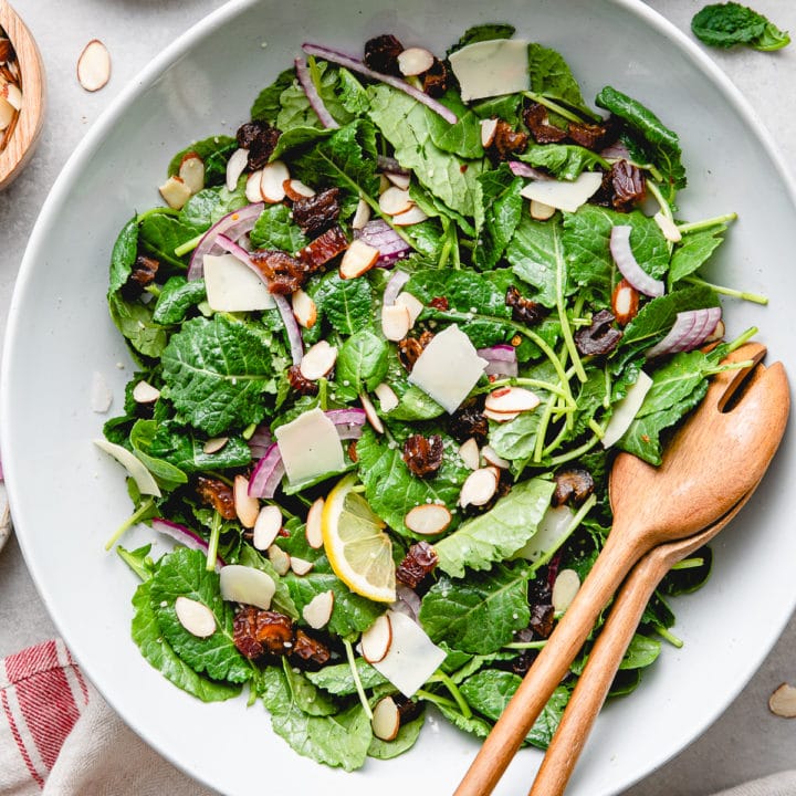 Kale, Date & Almond Salad + Lemon Dressing - Simple & Delicious!