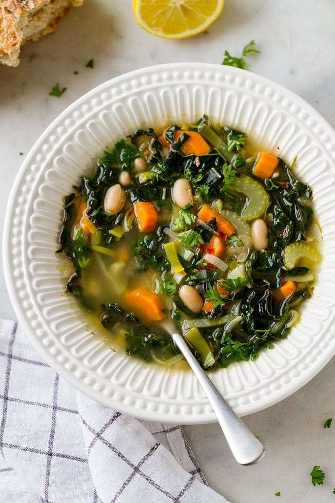 Lemon Kale + White Bean Soup - The Simple Veganista