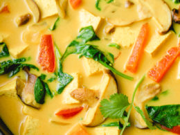 Yellow curry with store tofu and potatoes