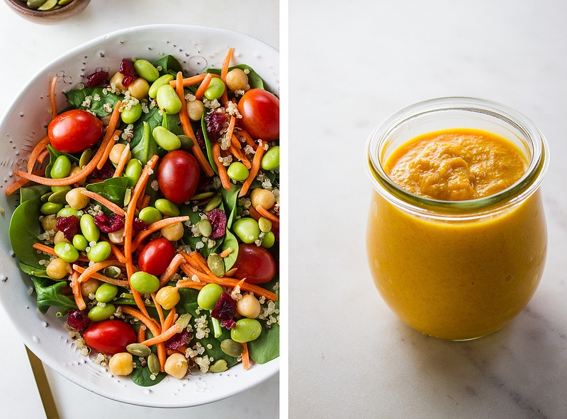 SUPER SPINACH SALAD + CARROT MISO GINGER DRESSING