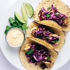 GRILLED BAJA TOFU TACOS + RED CABBAGE SLAW