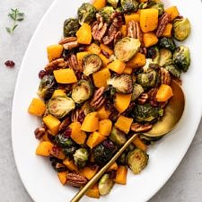 ROASTED BRUSSELS SPROUTS & BUTTERNUT SQUASH W/ CRANBERRIES & PECANS RECIPE