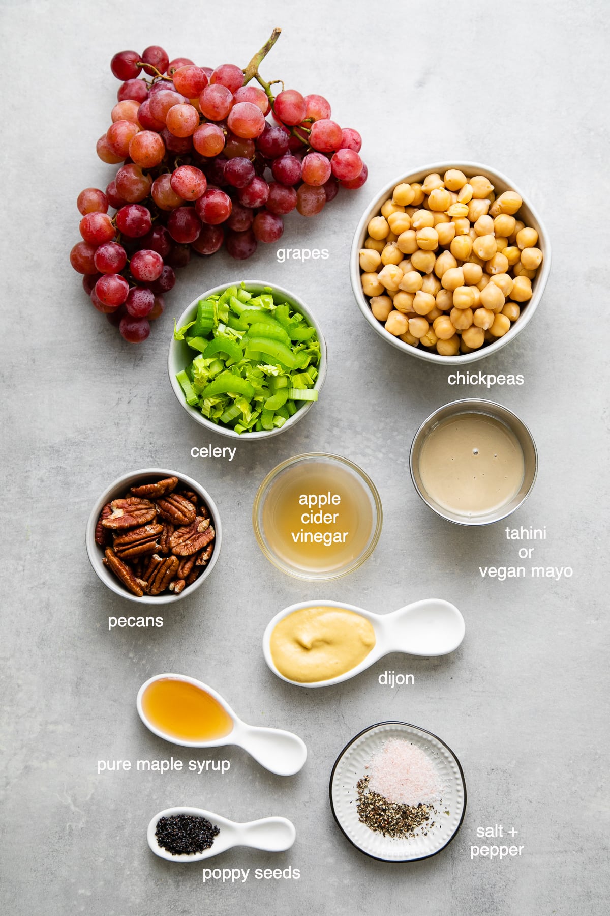 top down view of ingredients used to make healthy chickpea chicken salad recipe.
