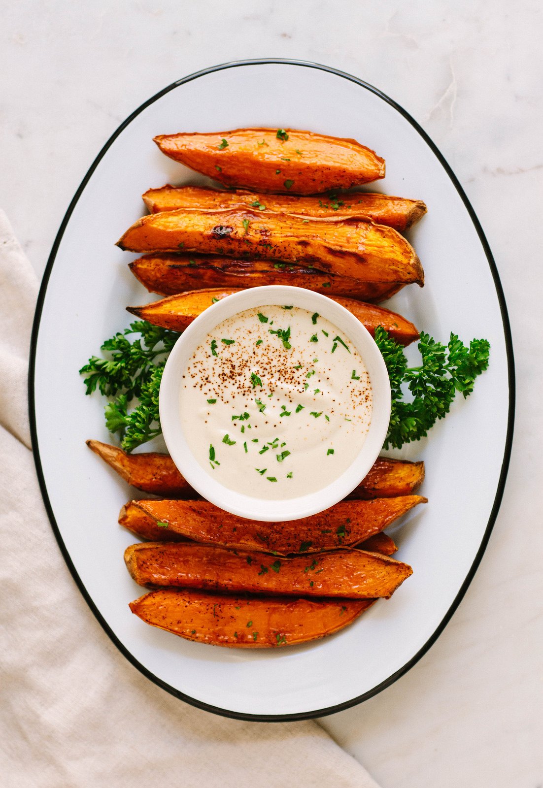 Baked Sweet Potato Wedges + Garlic Aioli - The Simple Veganista