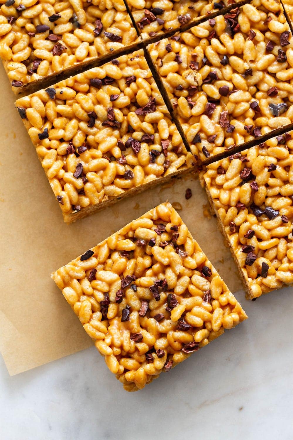 PEANUT BUTTER + CACAO NIBS RICE CRISPY TREATS