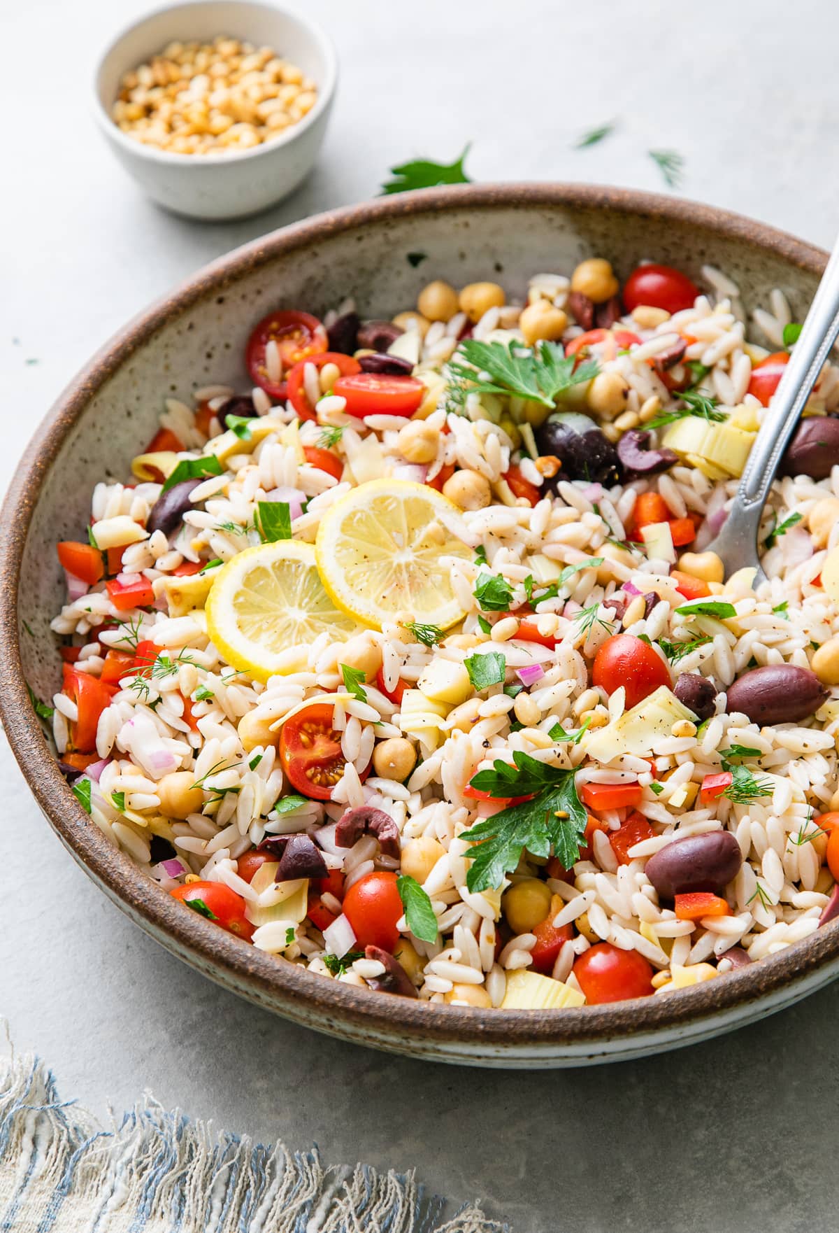 Mediterranean Chickpea Orzo Salad Jars - Nourish & Tempt