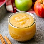 side view of instant pot applesauce in a glass jar