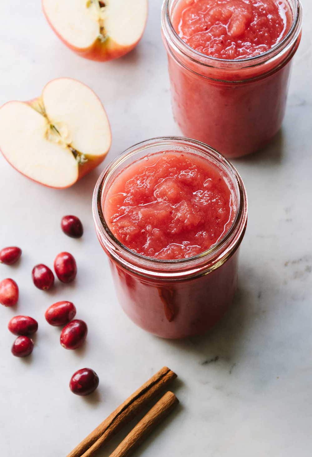 healthy cranberry applesauce in mason jars