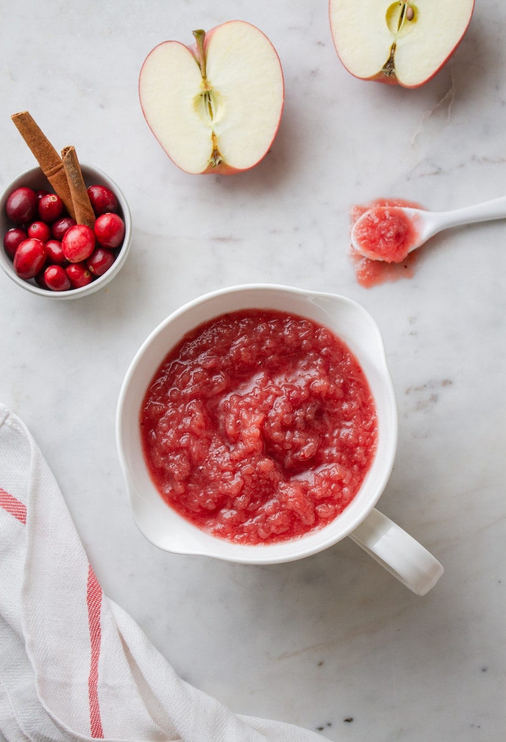 a bowl filled with cranberry applesauce