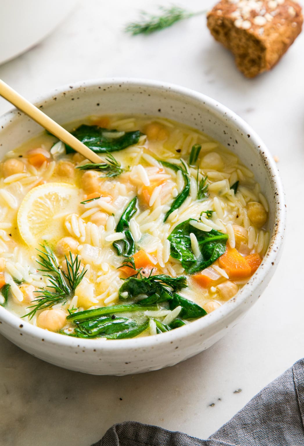 Lemon Chickpea Orzo Soup (Vegan Avgolemono)