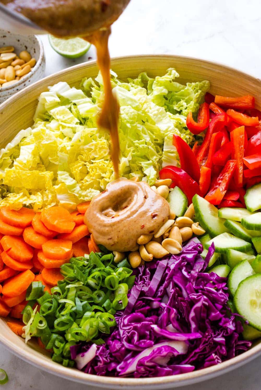 Chopped Rainbow Salad Bowls with Peanut Sauce