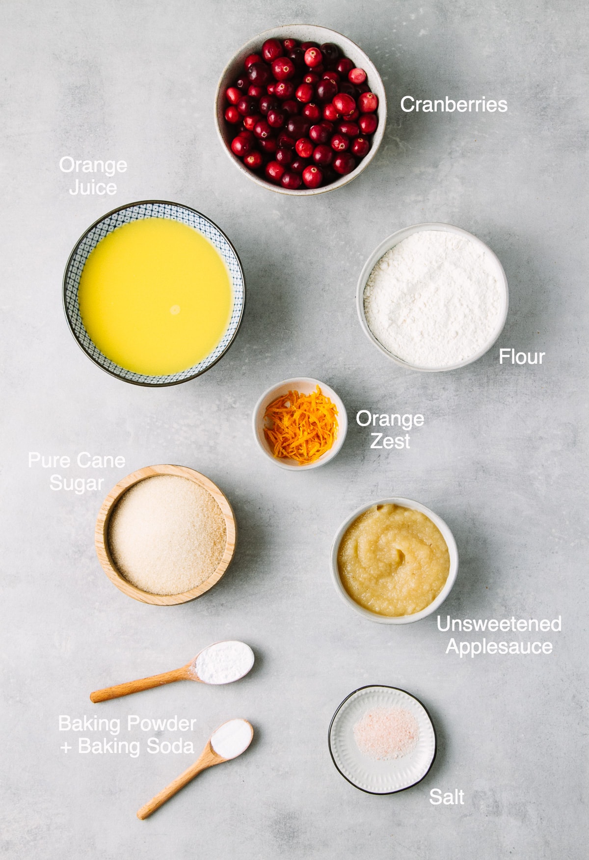 top down view of ingredients used to make healthy vegan cranberry orange muffins.