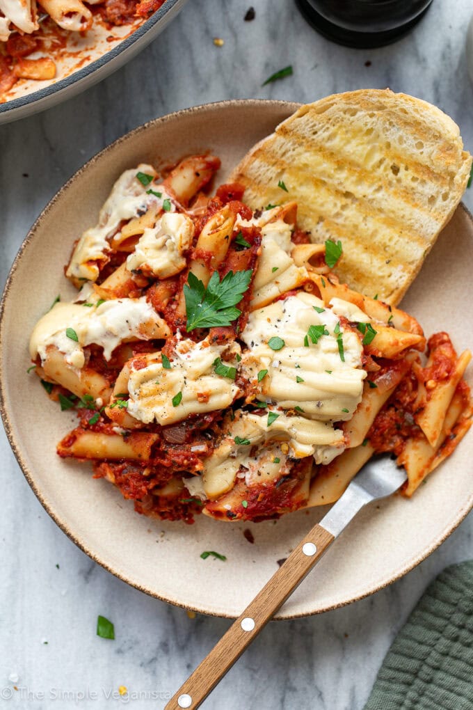Vegan Baked Ziti (Easy Cashew Ricotta Pasta Bake)