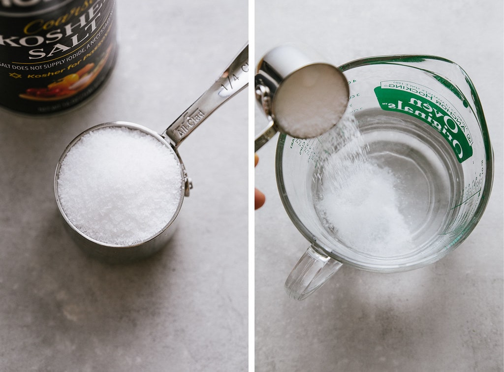 side by side photos showing how to make brine.