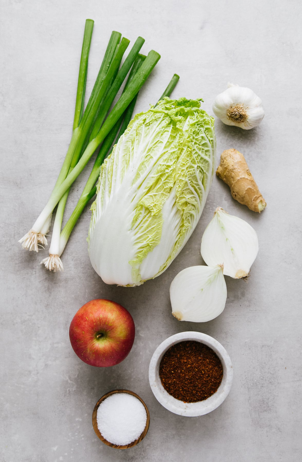 top down of ingredients needed to make vegan kimchi recipe.