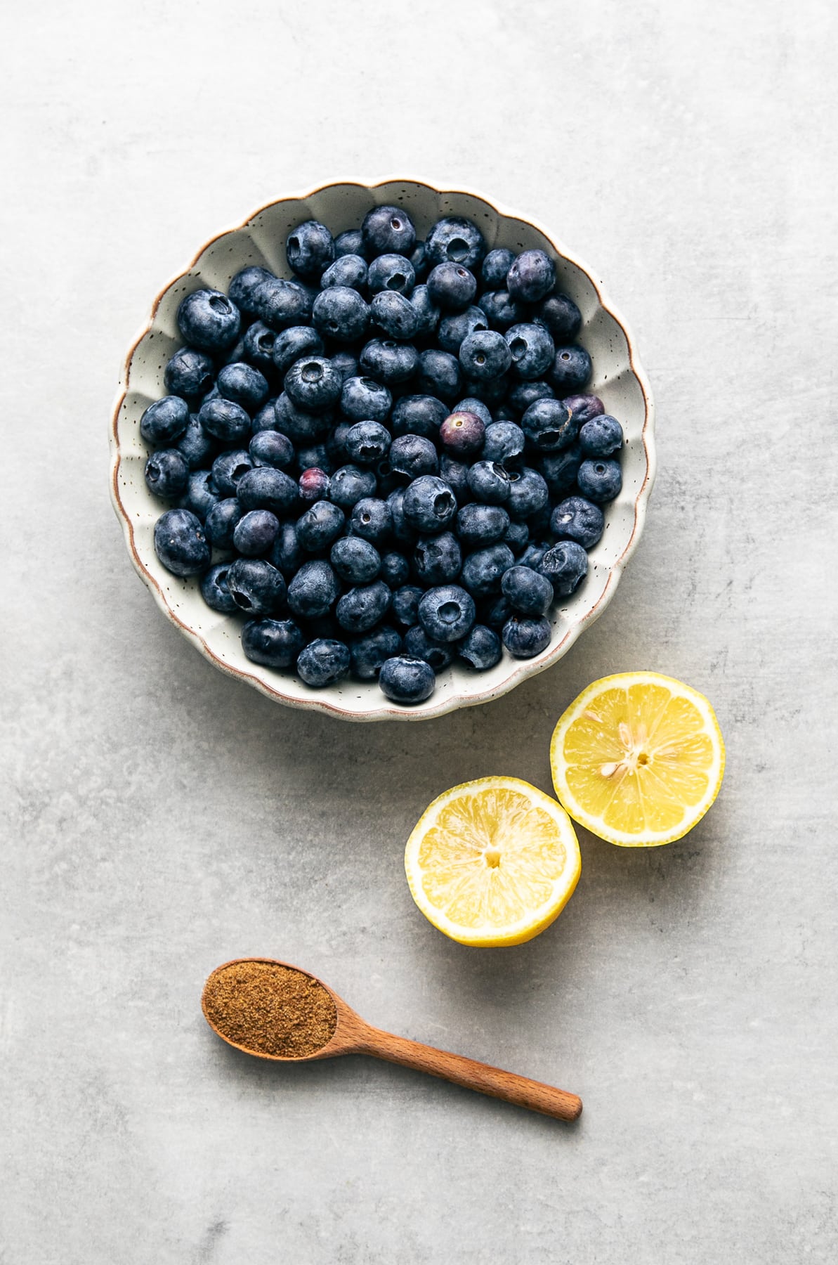 top down view of ingredients used to make fresh blueberry compote.